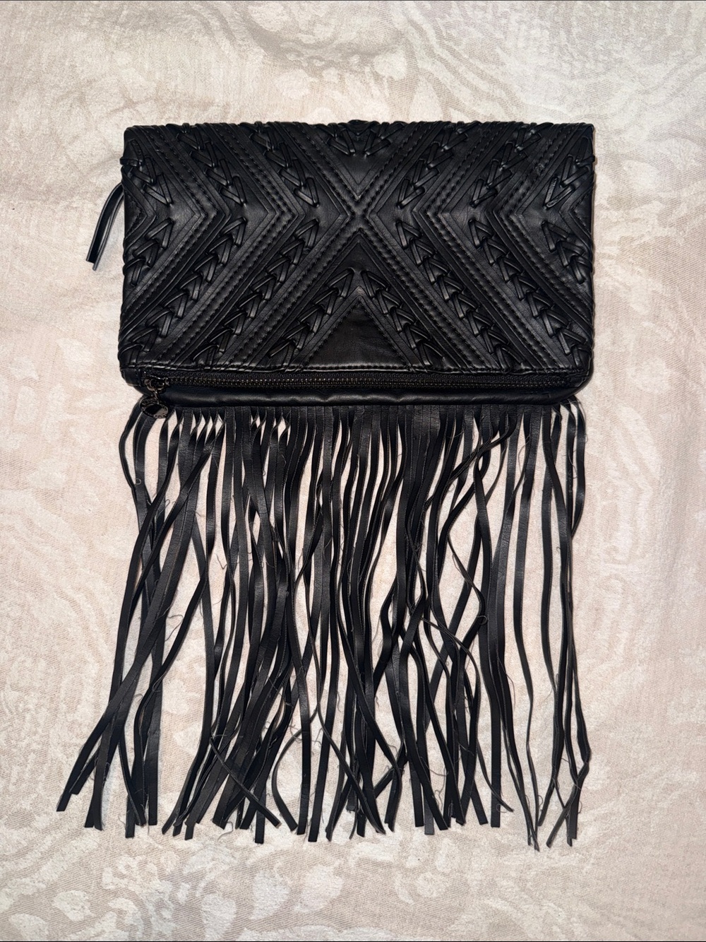 BCBGeneration Black Fringe Foldover Clutch